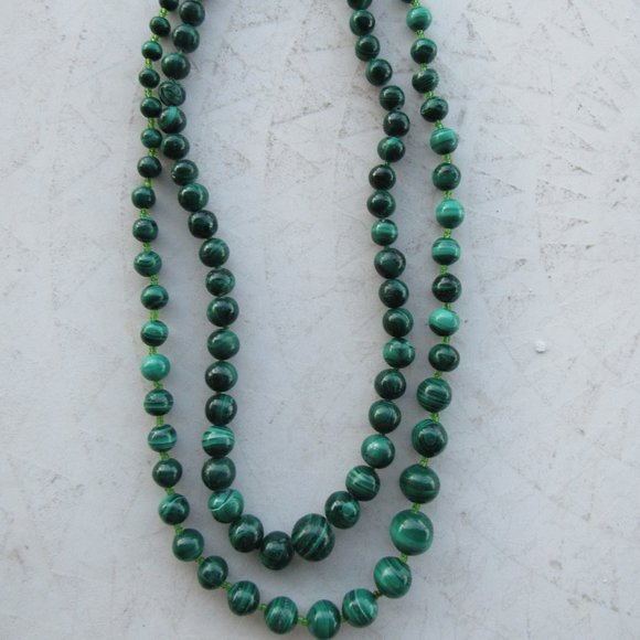 Set of 2 Malachite Stone Bead Neckless - Picture 1 of 3